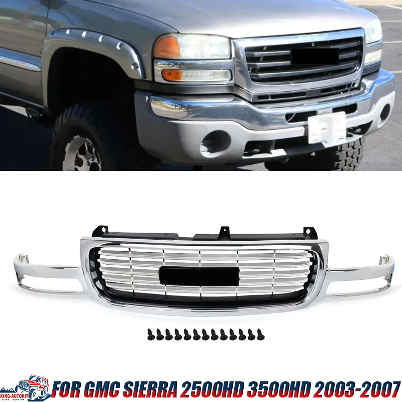 

Chrome Front Bumper Racing Grille Replace For GMC Sierra 1500 2003-2007 Front Upper Grills Air Inlet Mesh Grille Radiator Grills