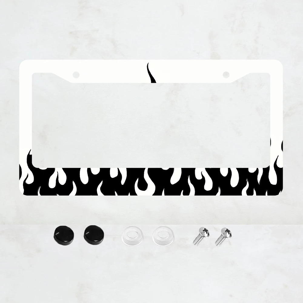 

1PC 2-Hole License Plate Frame in Black and White Flame Design, Aluminum Material, 6x12 Inches, Includes Screws