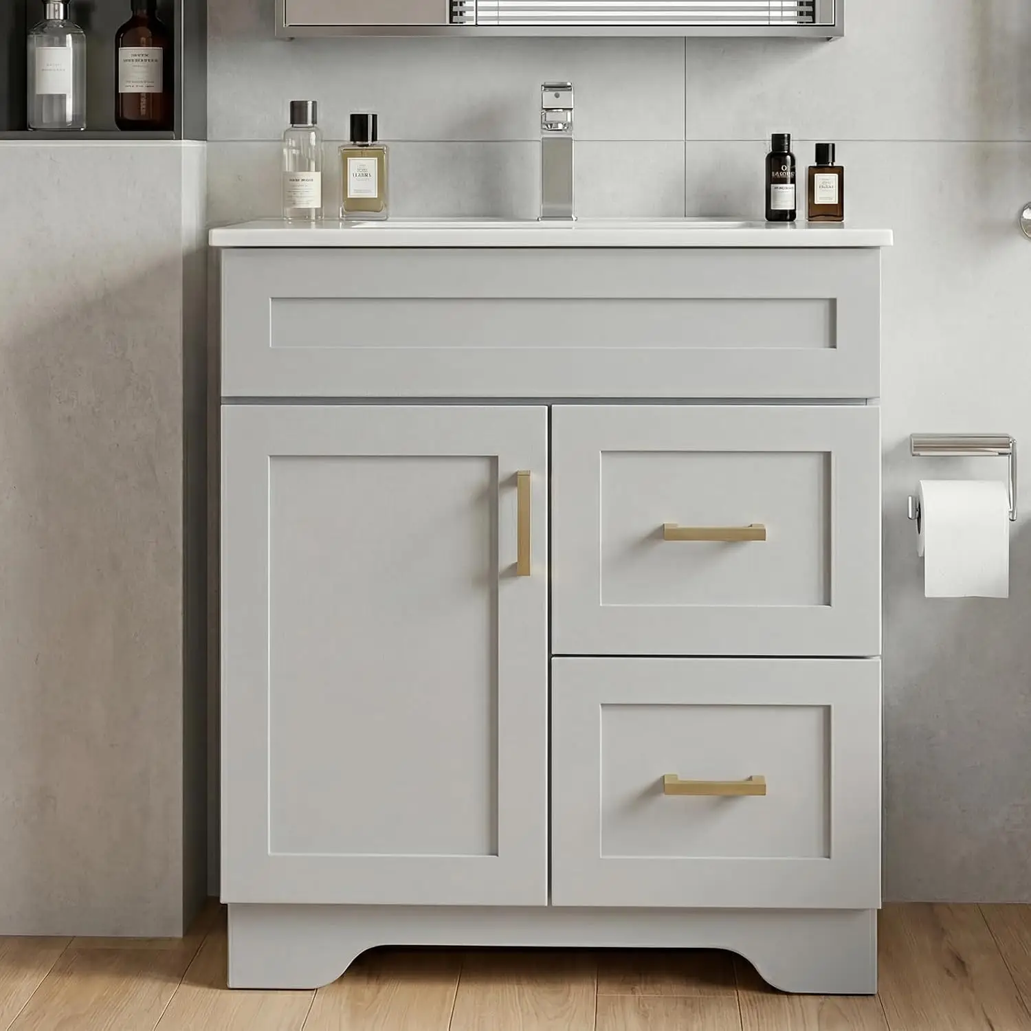 30 Inch Bathroom Vanity with Sink, Modern Shaker Bathroom Sink Cabinet with Soft-Close Door & 2 Drawers, Wood, Customized