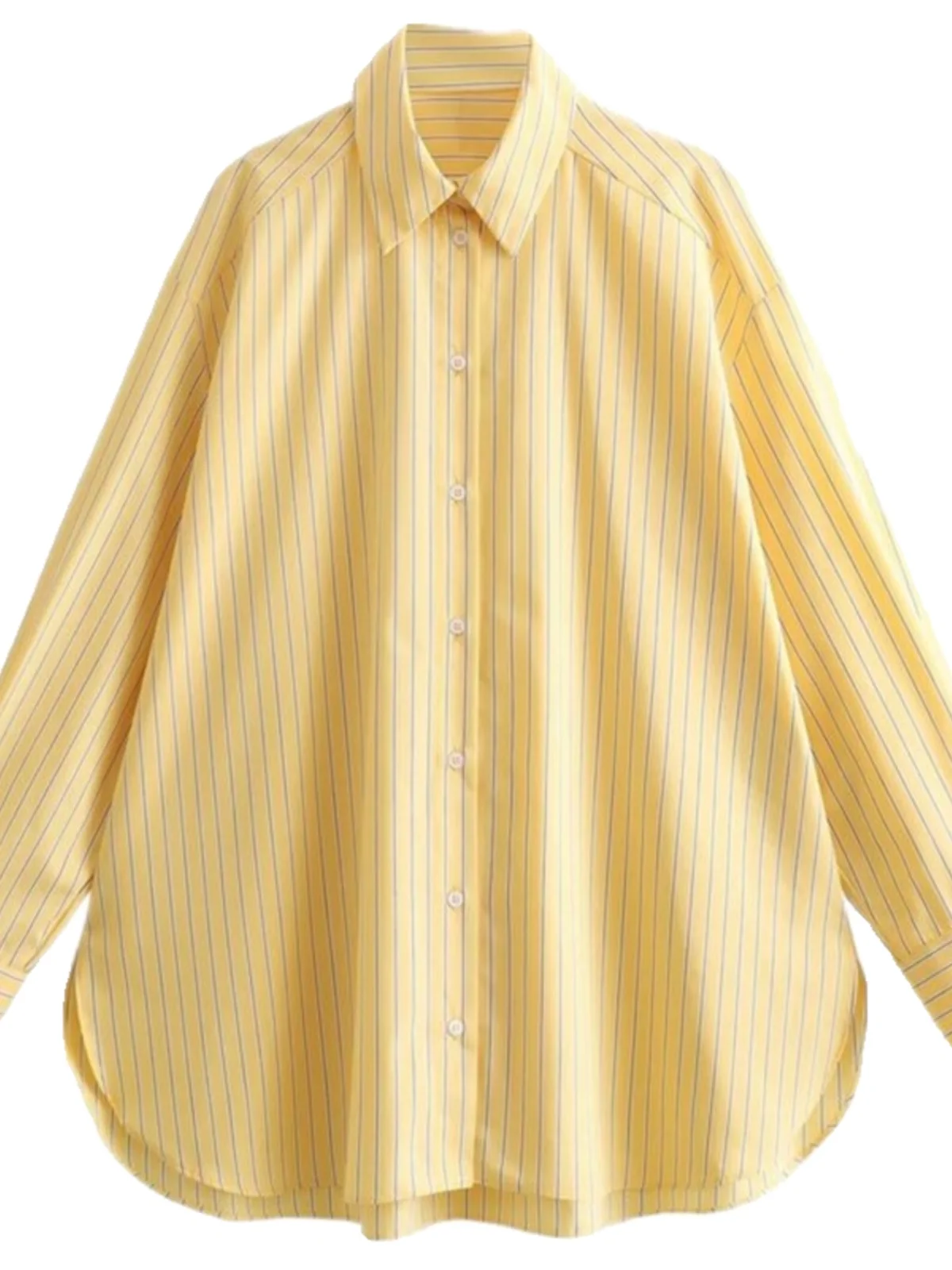 Spring 2024 Women's Versatile Loose Slimming Stripe Silk irt Long Sve Regular Length Comfortable Fit Faionable Casual