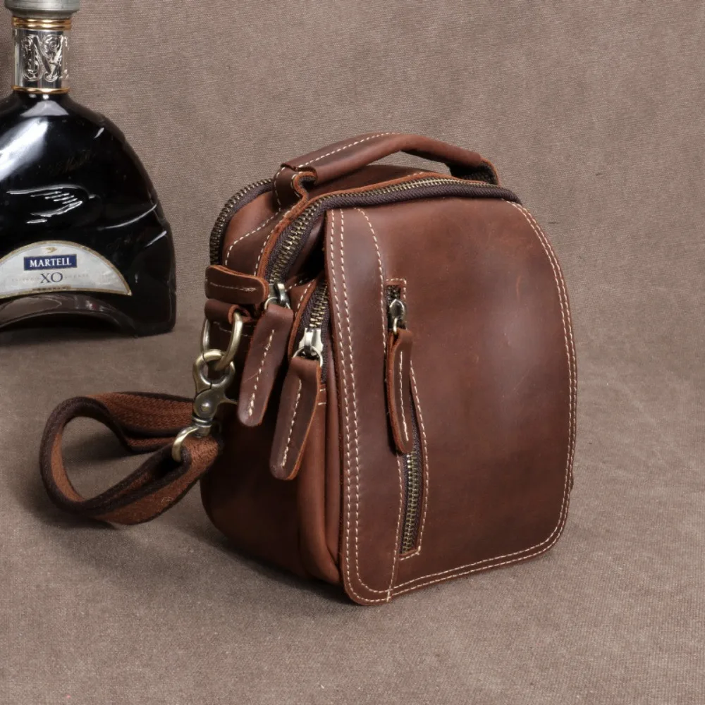 

Fanny Pack First Layer Fashion Cowhide Versatile Shoulder Messenger Premium Genuine Leather Wearing Belt Mini Small Mobile Bag