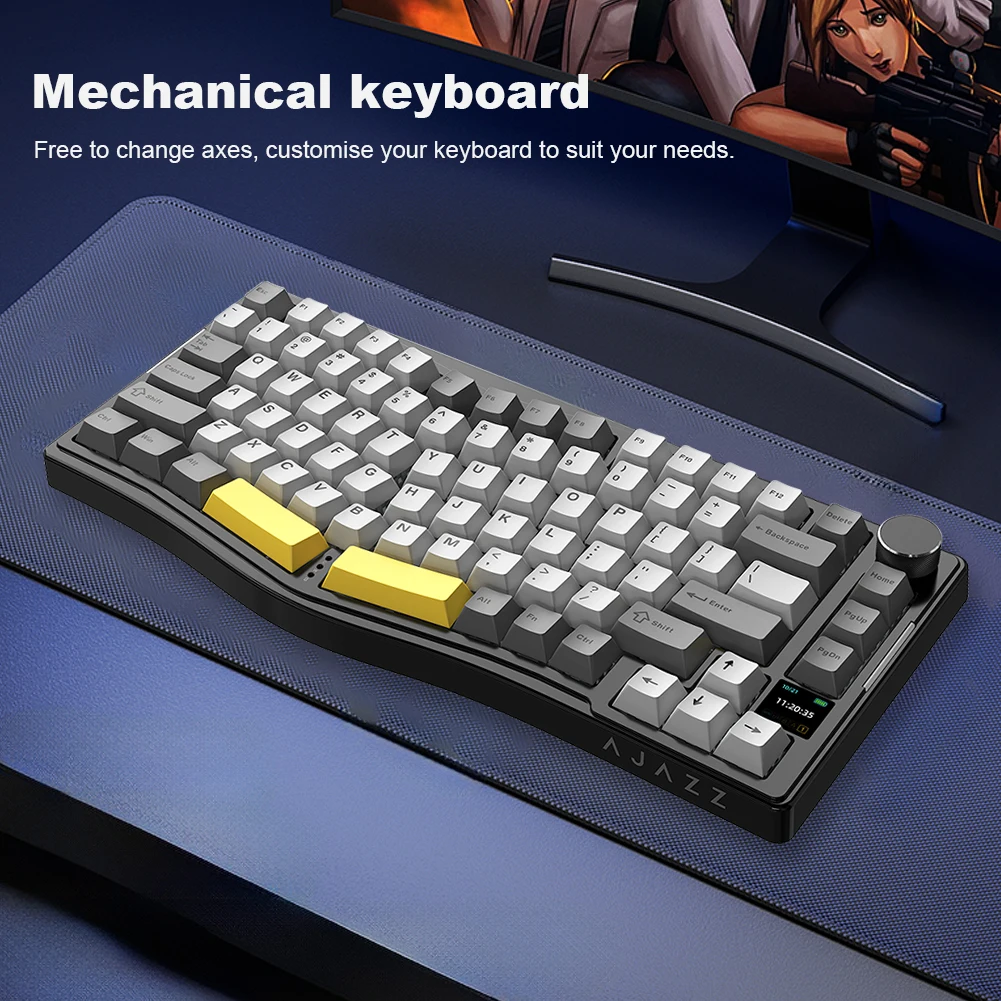 AKS075 75% مجموعة لوحة المفاتيح الميكانيكية هيكل الحشية ثلاثة أوضاع لوحة مفاتيح الألعاب مبادلة ساخنة RGB الخلفية BT5.1/2.4G اللاسلكية/السلكية