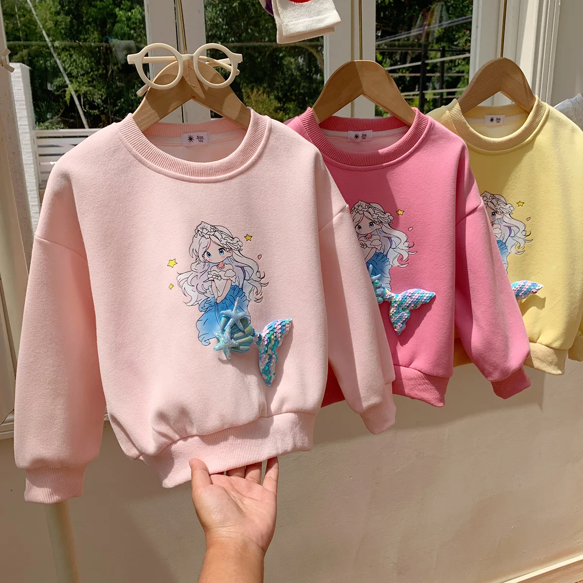 2-10T Infant Girls Mermaid Sweatshirt Cute Cartoon Princess Print Pullover Top Long Sleeve Kids Casual Loose Tops Autumn Winter