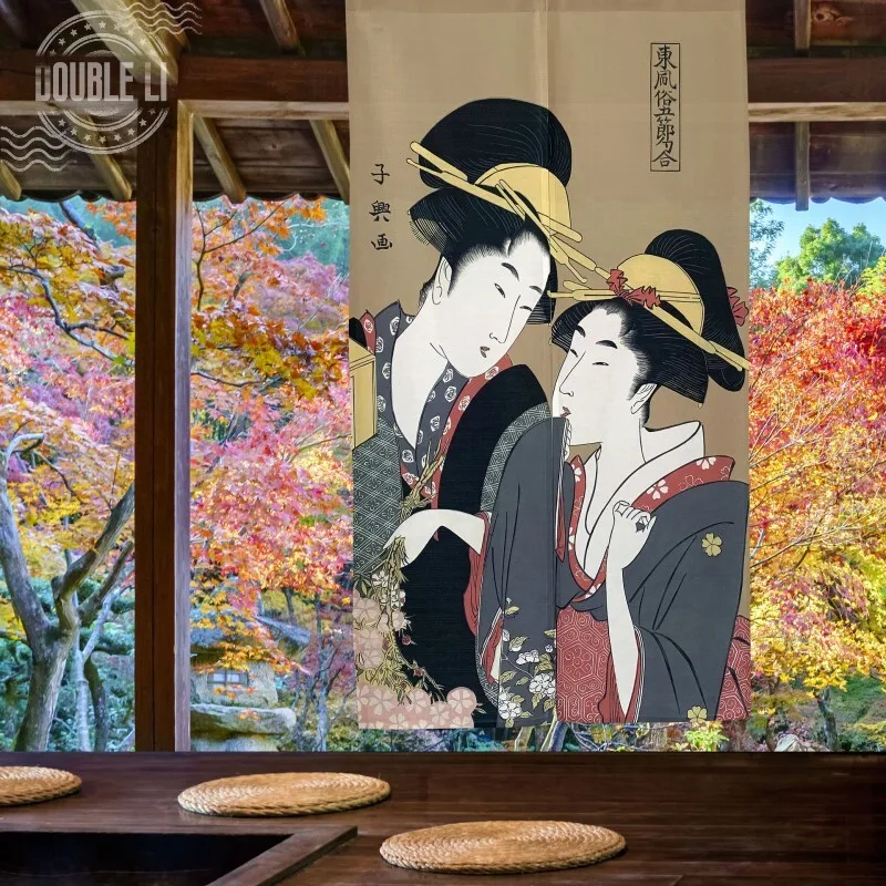 japanese ukiyo e geisha door curtain traditional woodblock art half panel room divider kitchen living room decor easy to carefor