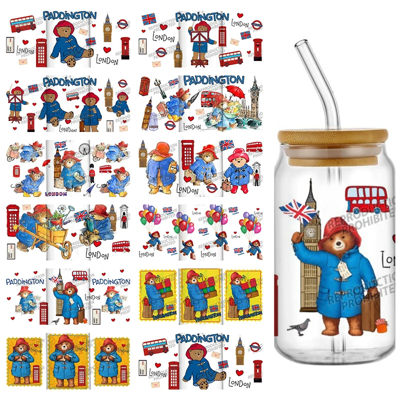 

New 11 Design Cute Paddington Lovely Bear 16oz UV DTF 3D Sticker Decals Durable Wraps Glass Can Cups Fun Craft DIY Art Gift​