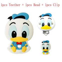 3pcs one set Donald Duck Silicone teether clip Beads DIY Pacifier Chain Clips Beads pen Toy Jewelry Accessories