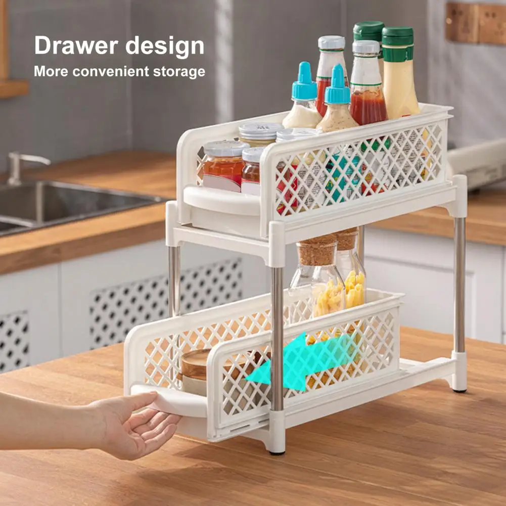 Kitchen Under-sink Organizer Double-layer Sliding Under-sink Organizer with Capacity Strong Load-bearing for Easy Assembly