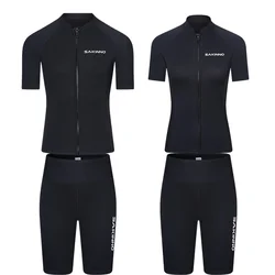 Men Women 2MM Neoprene Separate Wetsuit Front Zipper Short-sleeved Diving Jacket And Shorts Snorkeling Surfing Summer Swimsuit