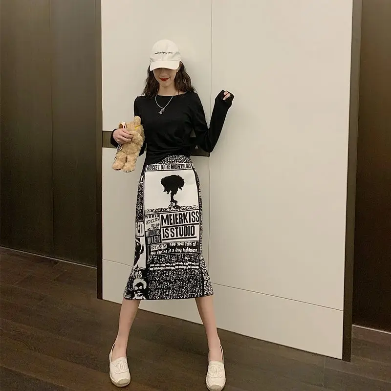 Women Autumn Winter Fashion Jacquard High Waist Knitting Skirt Women Clothes Simplicity Office Lady All-match Trend A-line Skirt