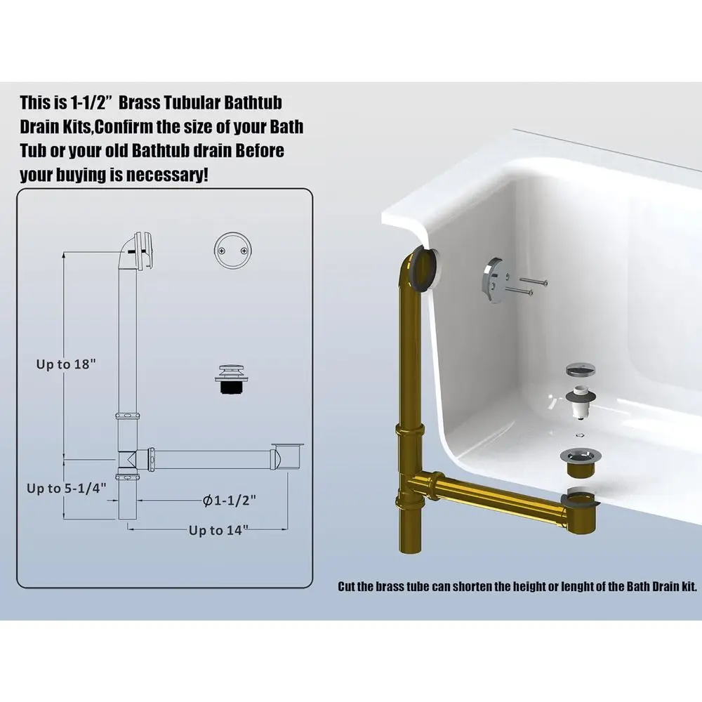 Kit Scarico Vasca Tubolare da 1.5 Pollici - Tappo a Pressione con Valvola di Troppo Pieno, Finitura Nichel Spazzolato
