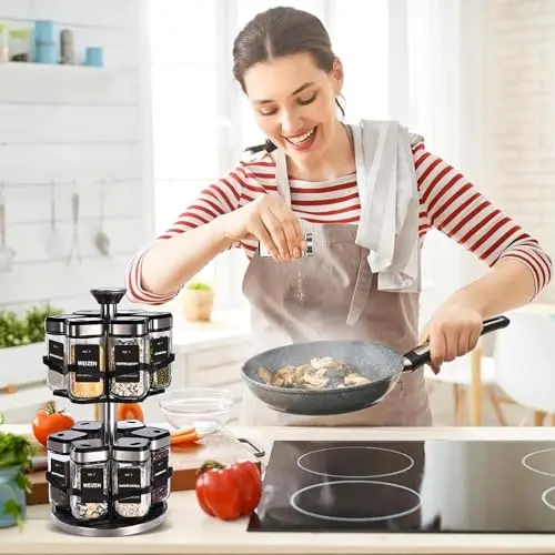 SAEIV 2-Schicht 360 ° Drehbarer Edelstahl-Gewürzständer mit 12 120 ml Gewürzgläsern mit Drehdeckeln, für Einfachen Zugriff auf Gewürze – Detail 7