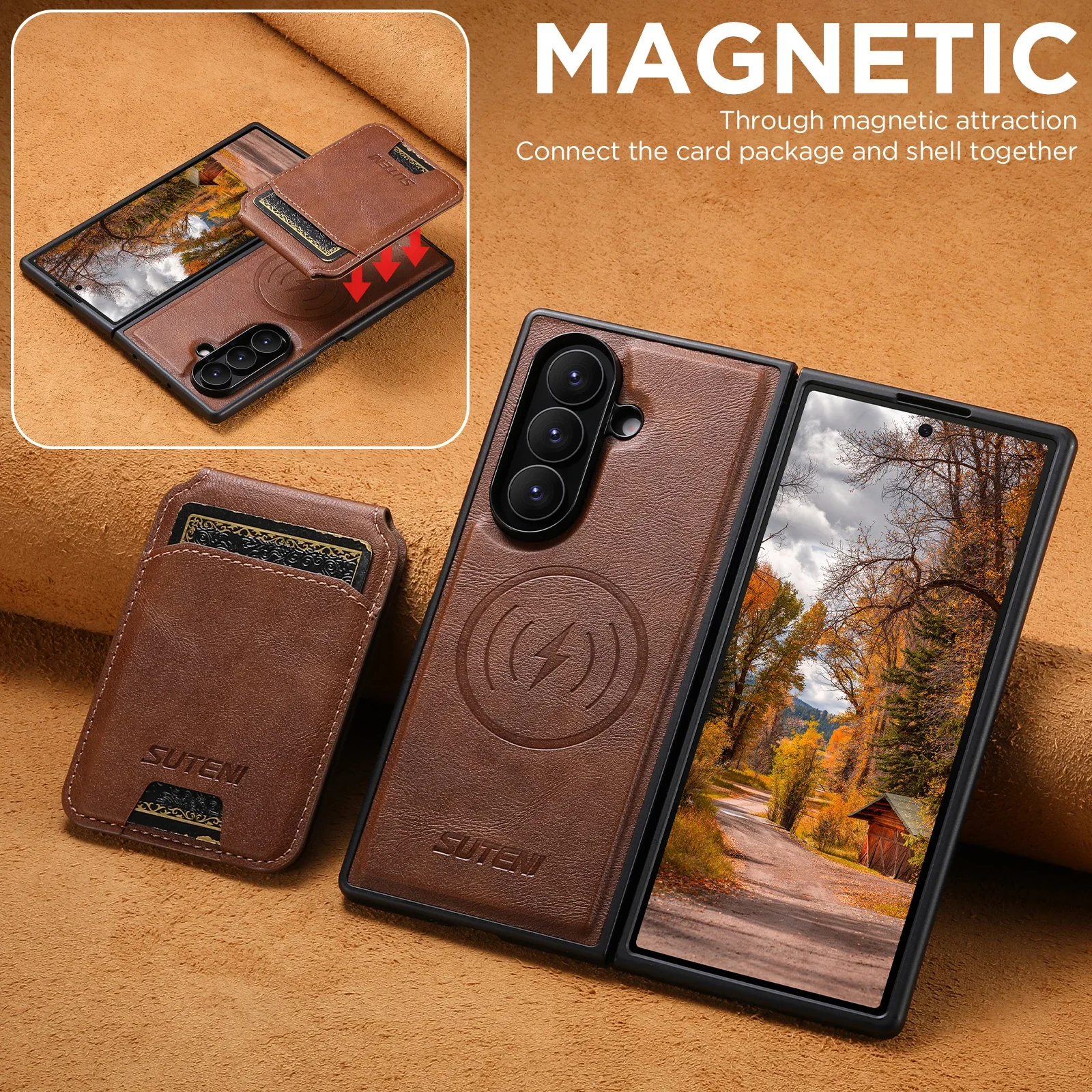 2 IN 1 Detachable Magnetic Card bag Holder Phone Case for Samsung Z Fold 8 Ultra ZFold 6 7 Leather Wallet Shockproof Back Cover