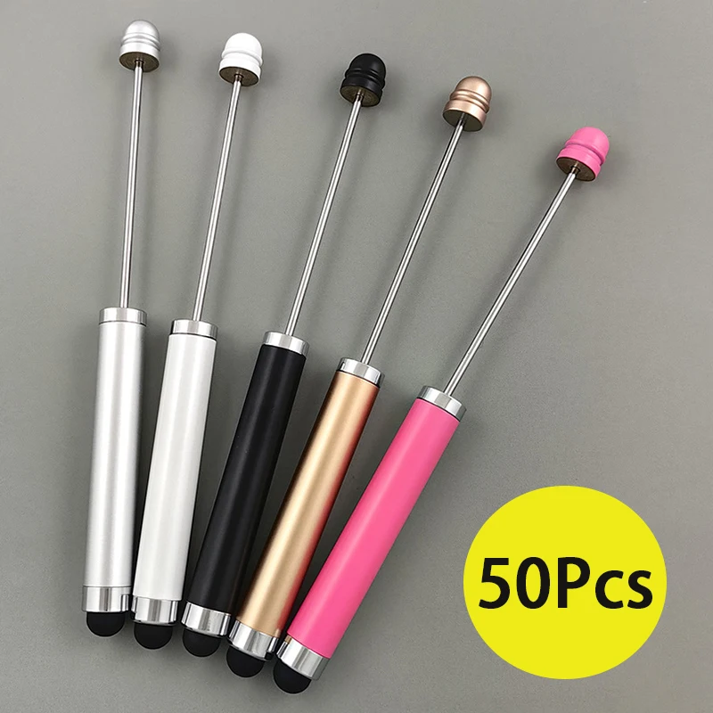 

50Pcs Ballpoint Pen Stylus Pens Capacitor Pen Metal Rod Ballpen Beadable Pen Ballpoint Pen for Jewelery Present DIY Making