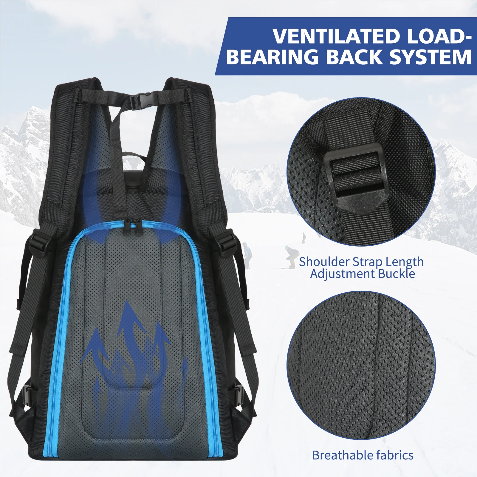 Ransel Boot Ski 50L, ransel perjalanan anti air kapasitas besar untuk helm Ski, sarung tangan goggle, papan salju & Aksesori