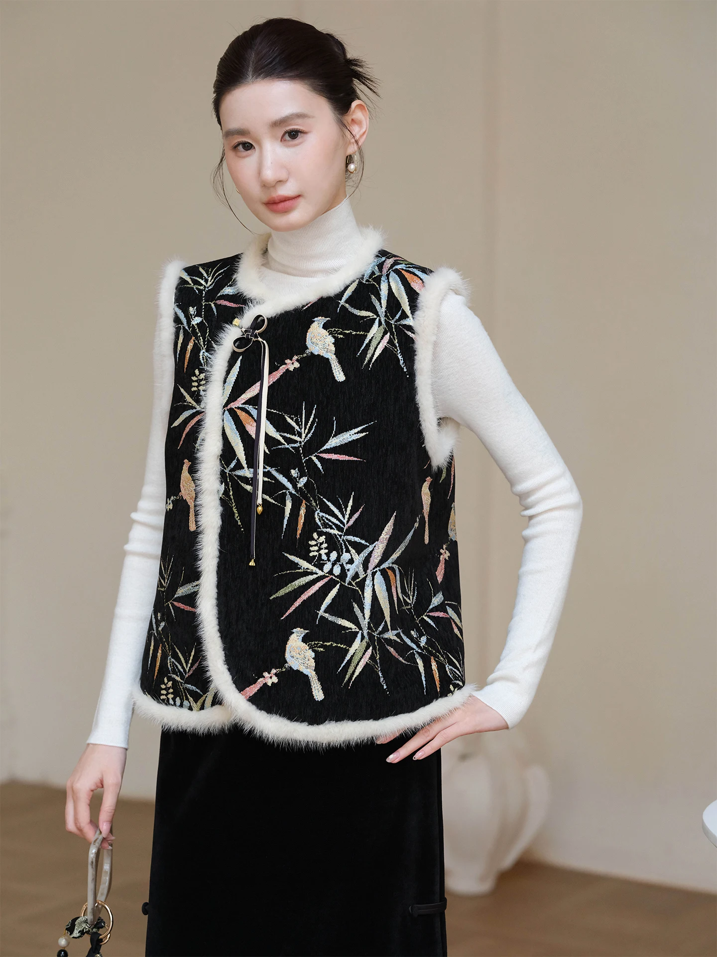 

Женский хлопковый жилет Ele Chinese Sle, новинка зимы 2025, модный, для многослойных образов, с вышивкой, в национальном стиле, укороченный