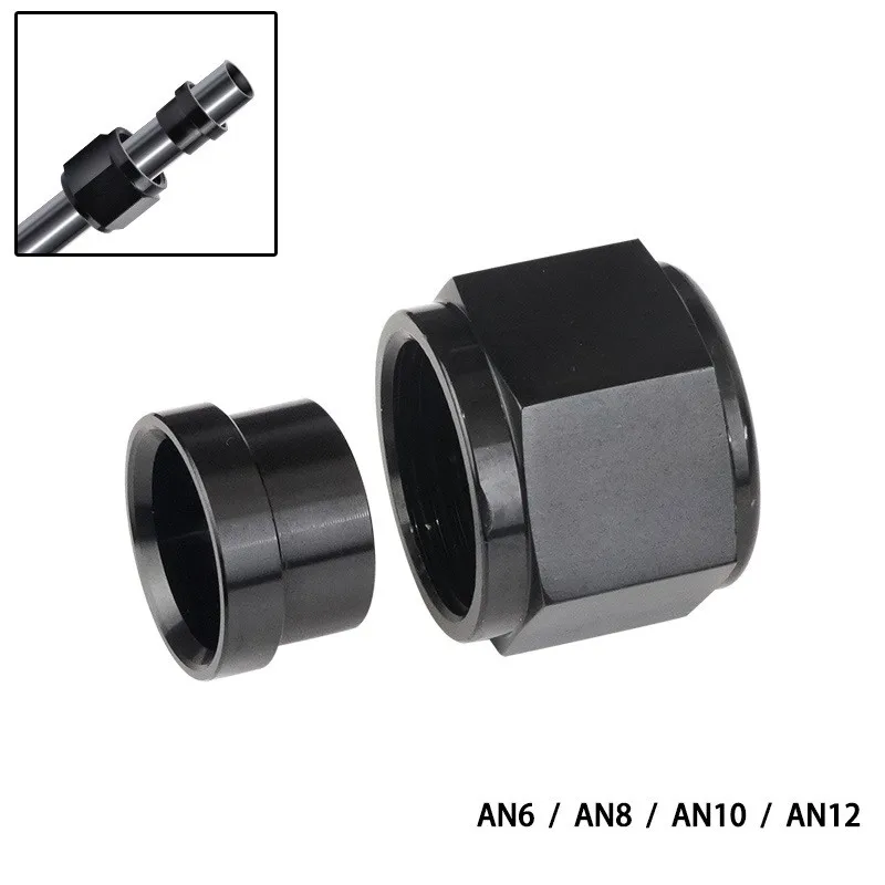 

10AN Hardline Tube Nut and Sleeve Fitting Adapter for 5/8" Hard Line Aluminum Black, 2 sets