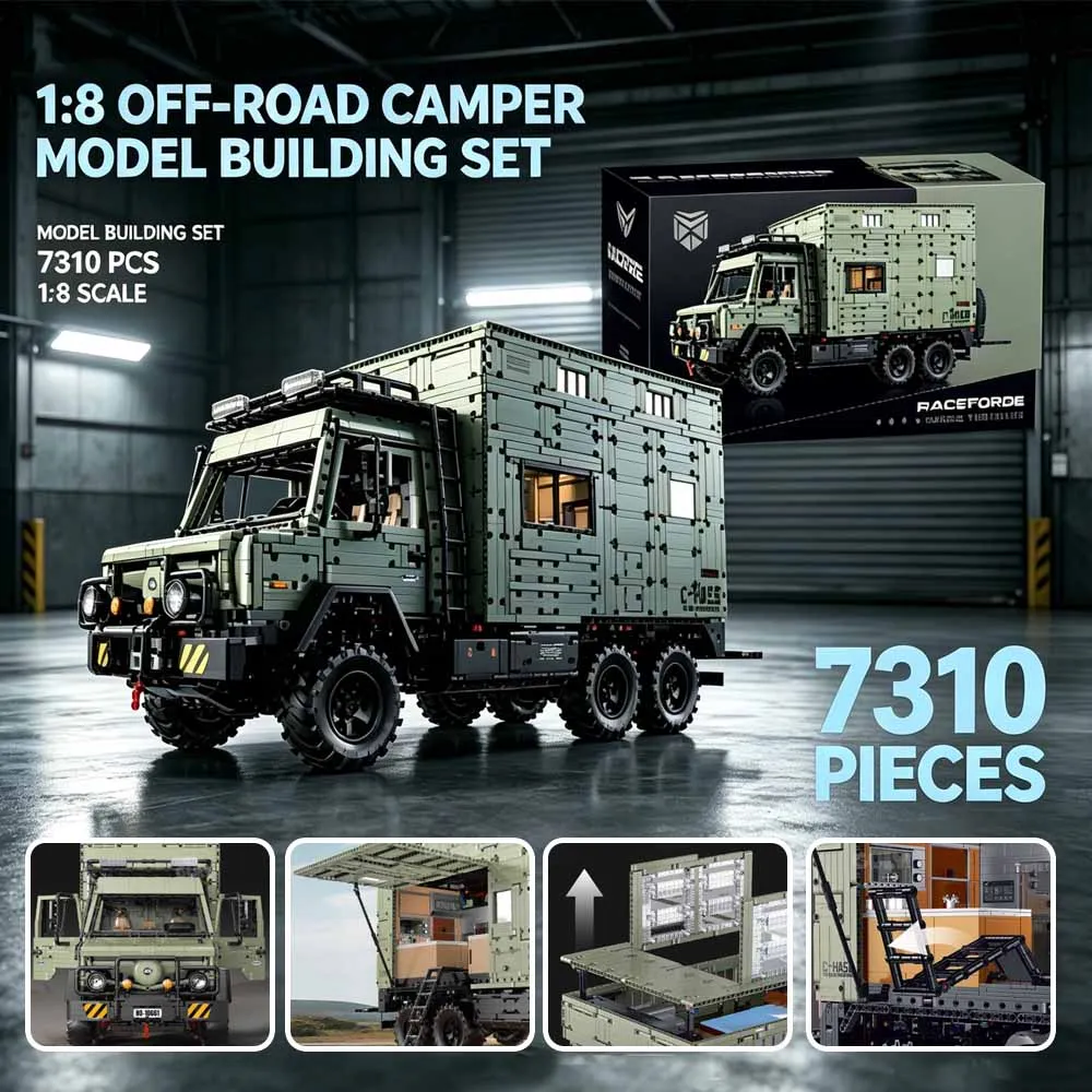 MOC 1:8 Scale Offroad Unimog Camper RV Truck Building Blocks Huge Heavy Duty Explorer Vehicle Model Bricks For Adults 7310Pcs