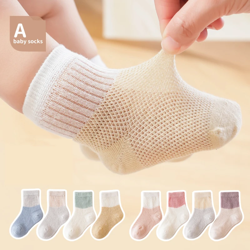 4 Pairs/Lot Baby Boys Girls  Summer Socks Newborn Breathable Combed Mesh Cotton Crew Socks 2023 New Unisex Kids Slim &Soft Socks