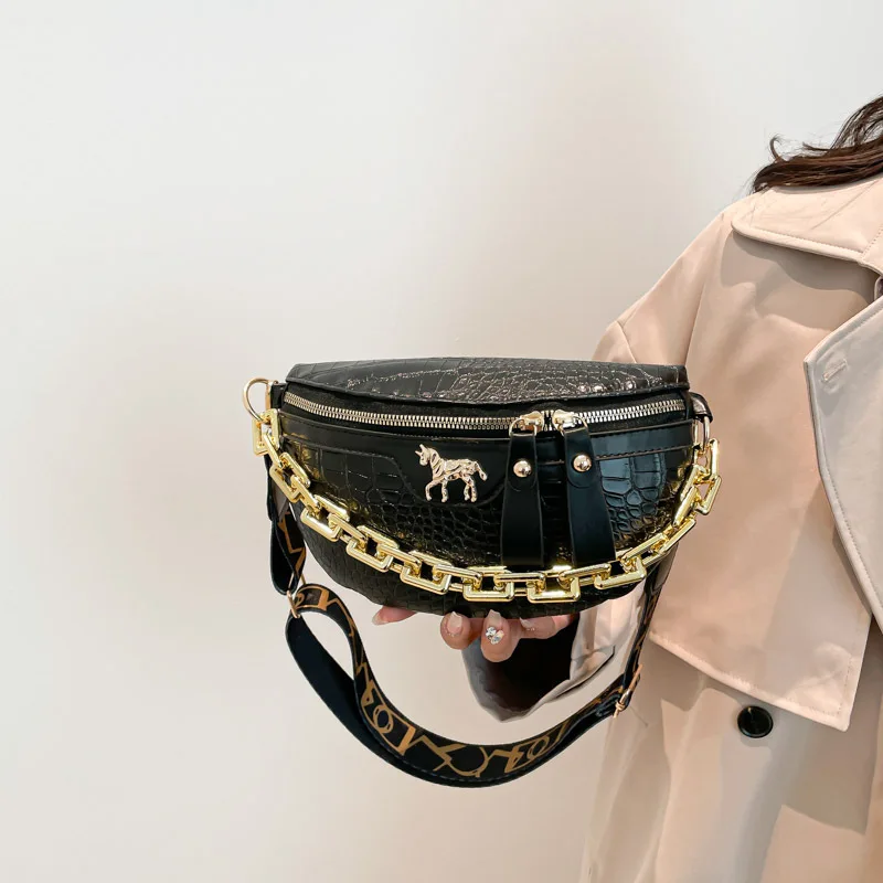 

2025 Chain Link Convertible Crossbody Waist Bag - Minimalist Solid Color Vegan Leather for Streetwear & Work