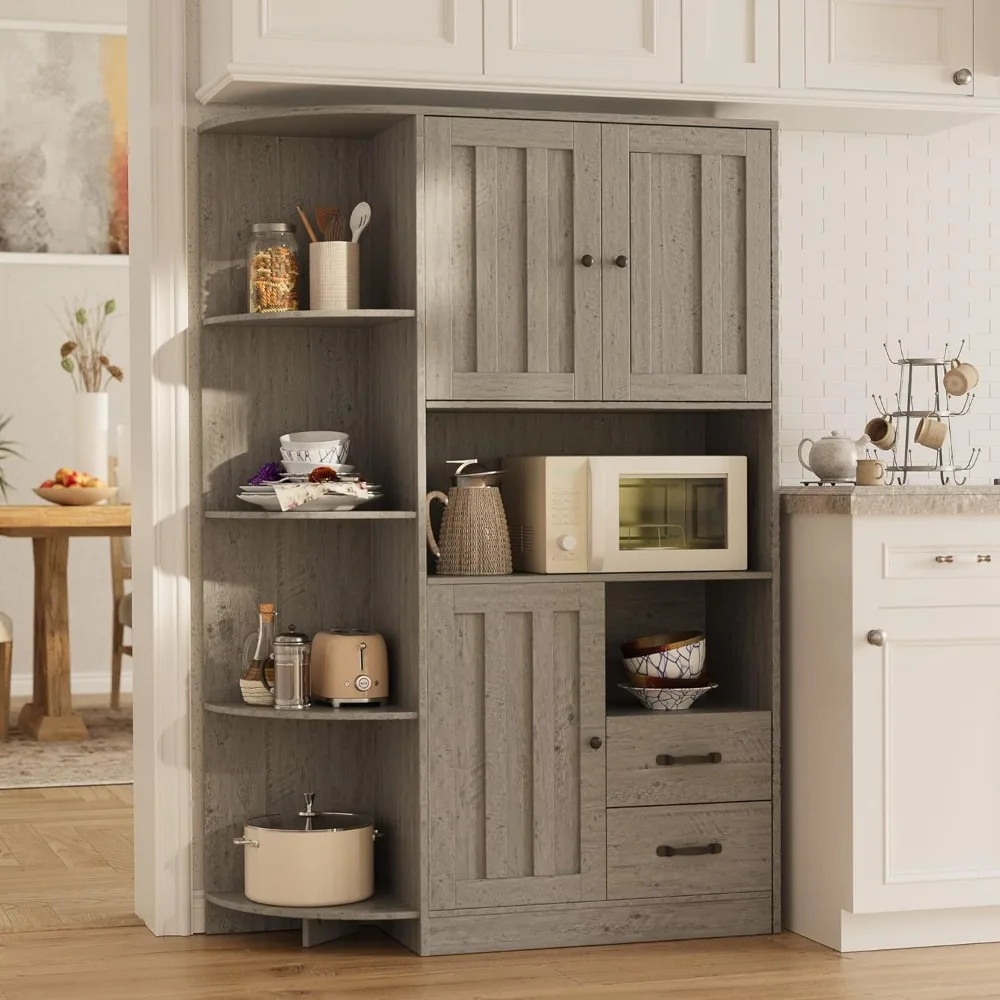 

60.4" Farmhouse Kitchen Pantry Storage Cabinet with Doors and Adjustable Shelves, Large Kitchen Hutch with Drawers