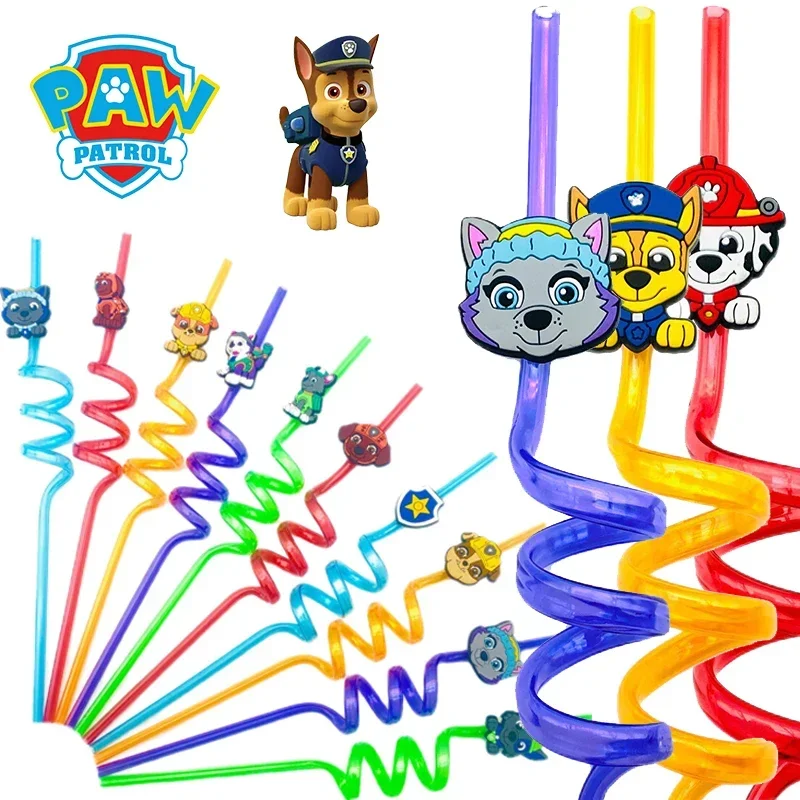 Pailles réutilisables Paw Patrol pour enfants, Chase, Skye, Marshall, Rubble, document mignon, tube pliable à clics, accessoires de fête