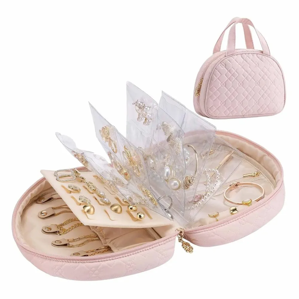 

Portable Peach Skin Velvet Jewelry Bag Large Capacity with Loose-leaf Travel Jewelry Case Jewelry Storage Bag Women