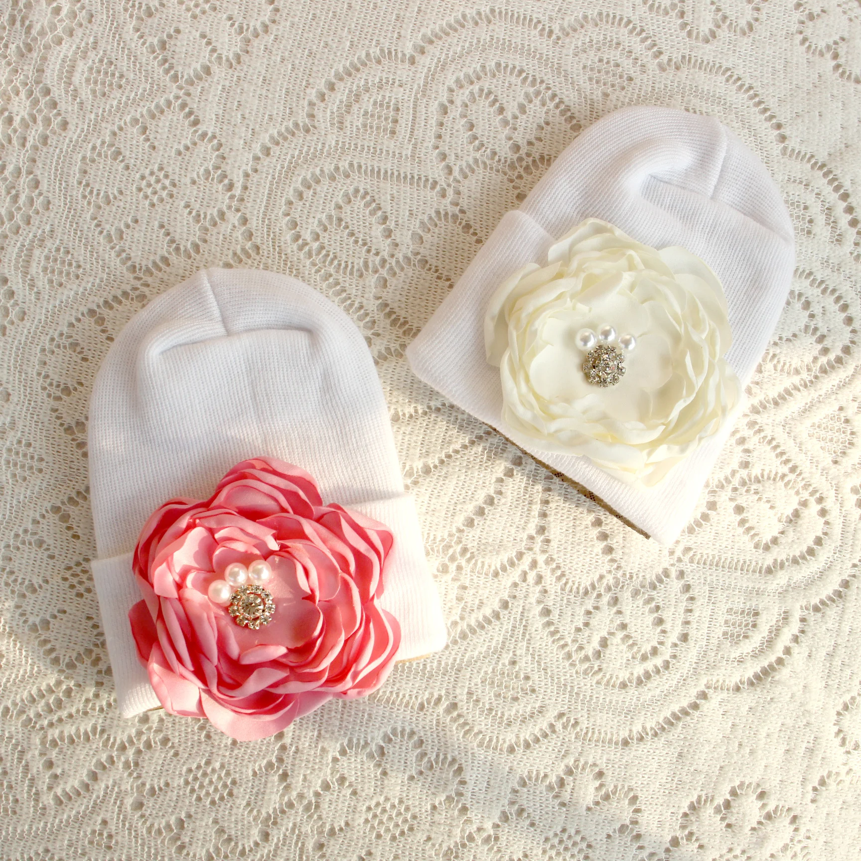 0-6Month Newborn Knit Baby White Hat Warm Baby Girl Knitted 