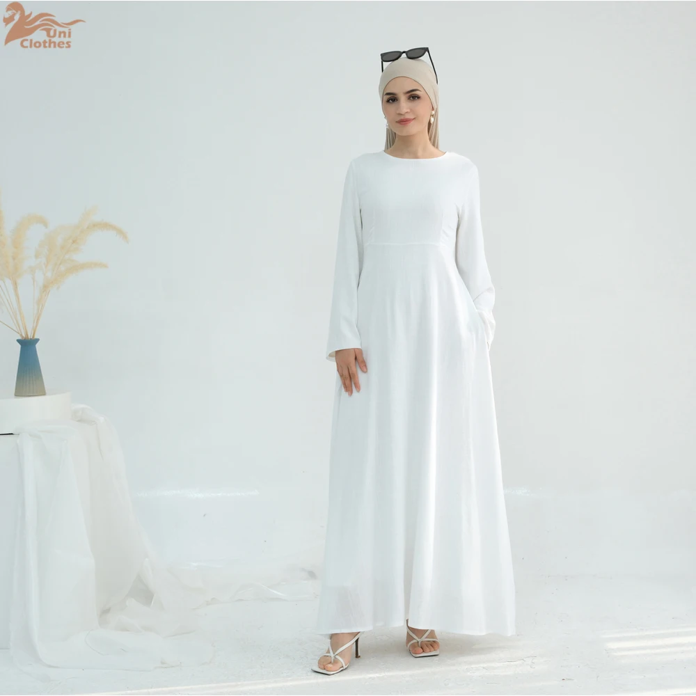 Ramadan árabe mulher muçulmana vestido modesto elegante dubai linho abaya islam férias roupa de viagem moda sólida turquia robe 2025