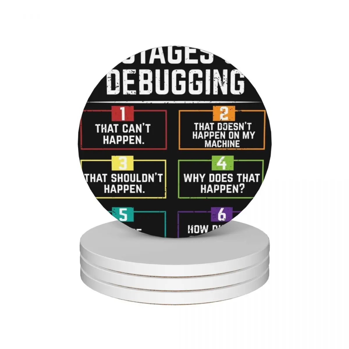 

6 Stages Of Debugging Computer Programming Ceramic Coasters (Set of 4) for coffee cups cute set Coasters