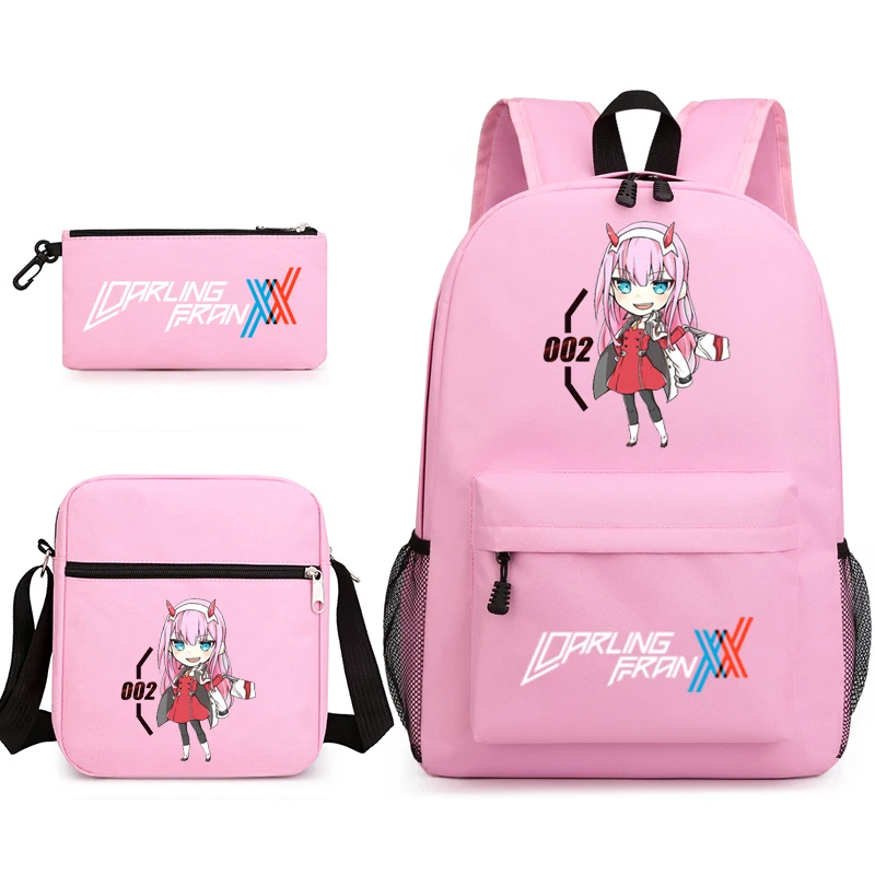 zero two3 piece set canvas backpack suitable for children boys and girls popular student school bags school supplies