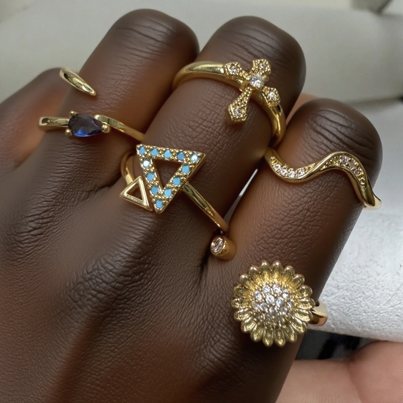 زركونيا موجة الدائري للنساء للجنسين الذهب اللون الفولاذ المقاوم للصدأ Anillos شخصية السهم الصليب المفتوحة خواتم مجوهرات مغني الراب الهدايا