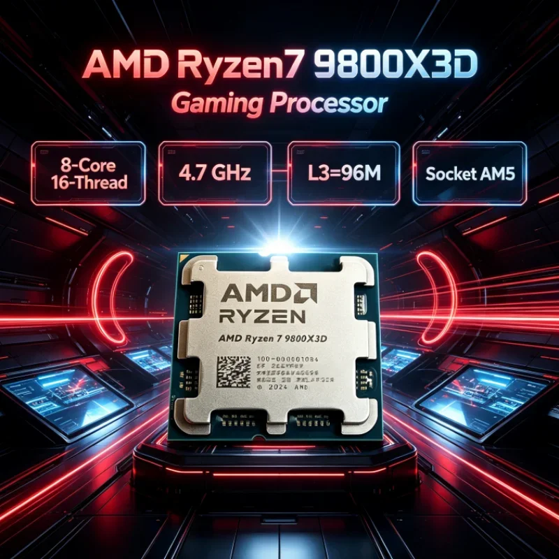 AMD Ryzen 7 9800X3D L3=96M Socket AM5 4.7GHz 120W R7 9800X3D 4NM 8-Core 16-Thread DDR5 Gaming Processor