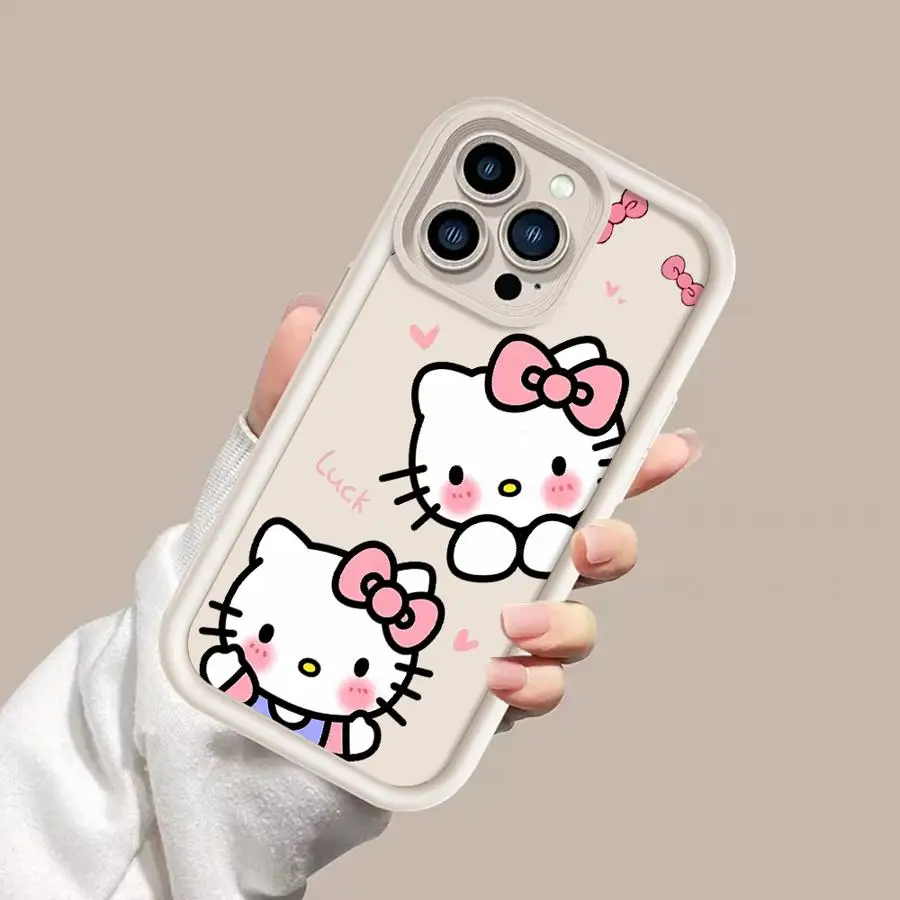 

Милый чехол Hello Kitty для Apple iPhone 16, 15, 14, 11, 13 Pro 14 Pro 16 Pro max, мягкий матовый черный чехол для телефона