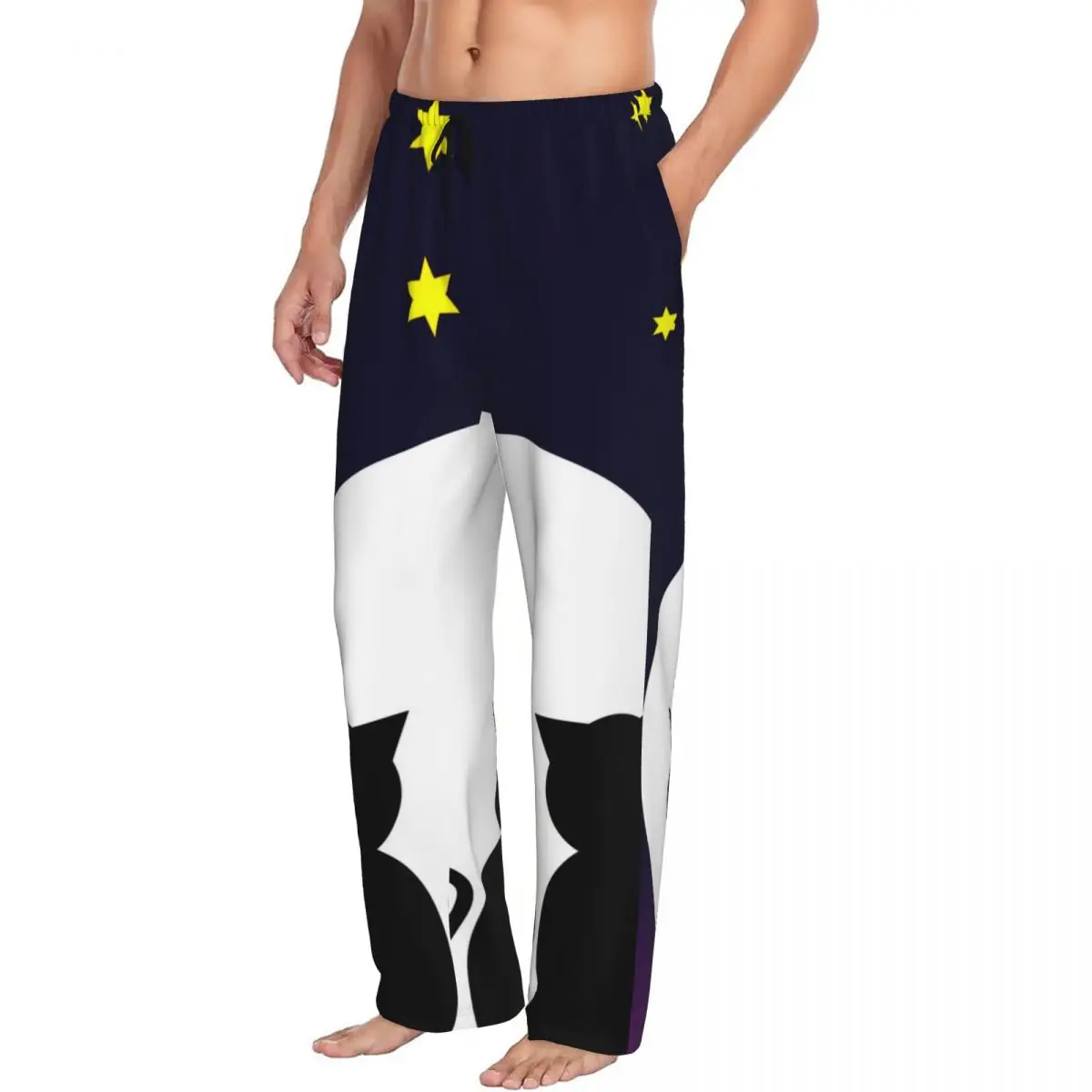 Cat In Love At Night With Moon Men Sleep Bottoms Male Lounge Trousers Men's Pajama Pants