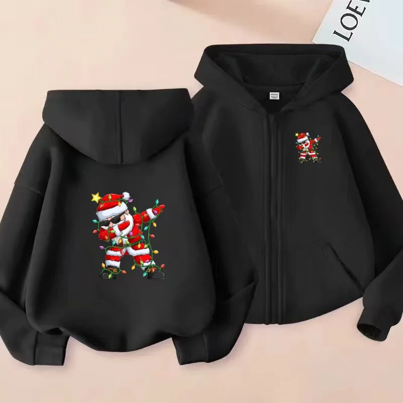 

Children Products New Year Gifts Santa Claus Cardigan Hoodie Zipper Style Sweatshirt Boys Girls 3-12Yrs Casual Loose Sports Coat