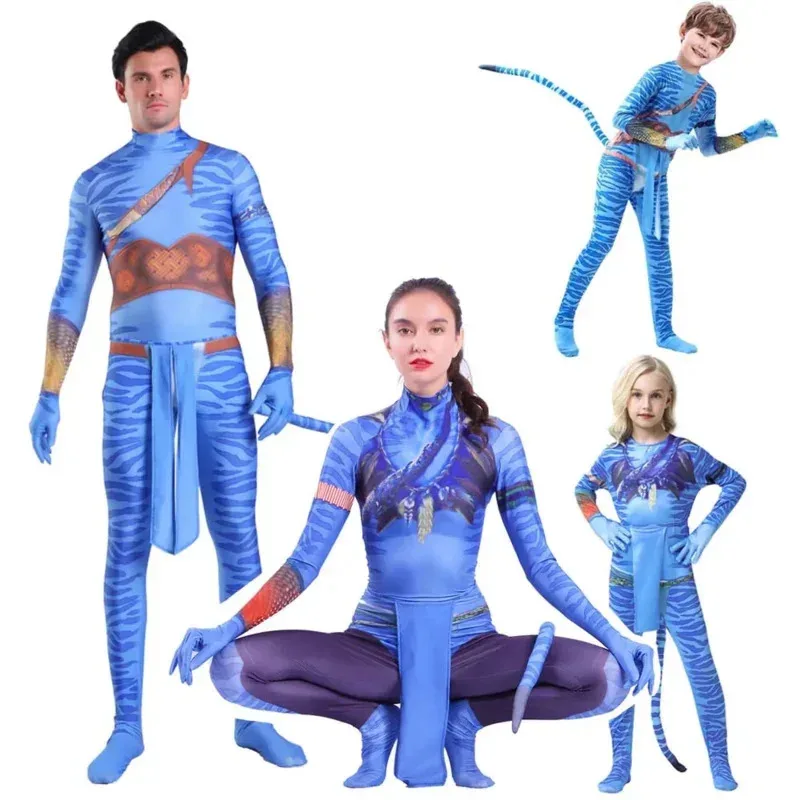 

Child Adult Avatar 2 Costume Cosplay Suit Jake Sully Neytiri Bodysuit Zentai Jumpsuits Halloween Party Costumes Props R