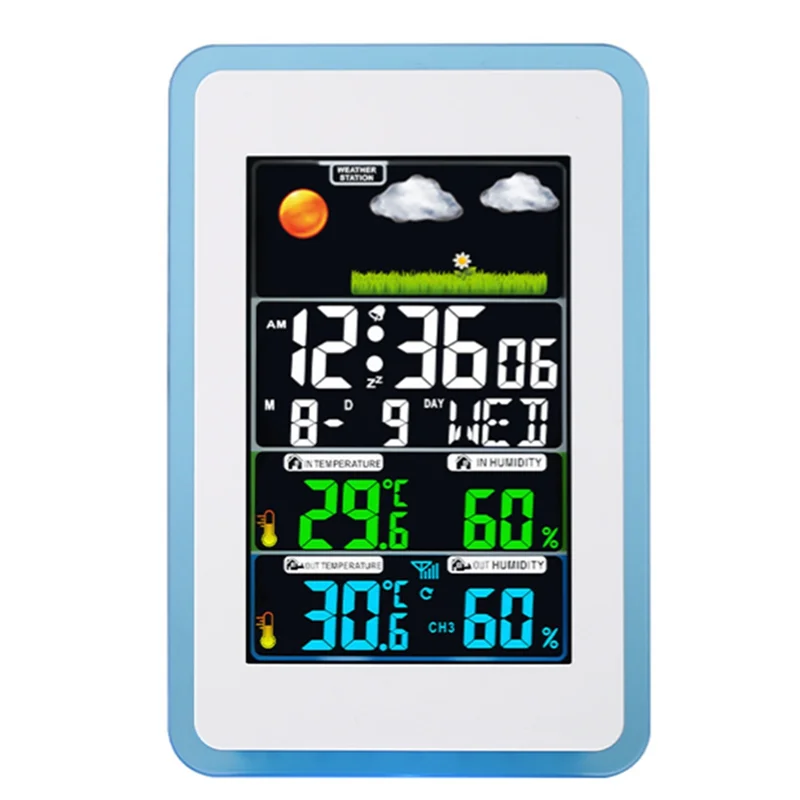 AA87 นาฬิกาพยากรณ์อากาศ นาฬิกาสภาพอากาศไร้สาย เหมาะสําหรับในร่มและกลางแจ้ง พร้อมหน้าจอสี การส่งสัญญาณไร้สาย Possi