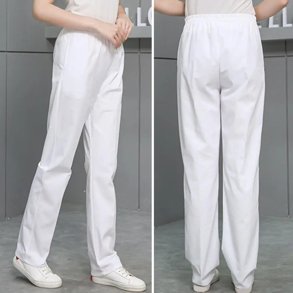 High Waist Elastic Waistband Long Pants Operating Room Uniform Nurse Pants Straight Wide Leg Dental Surgery Bottoms Workwear