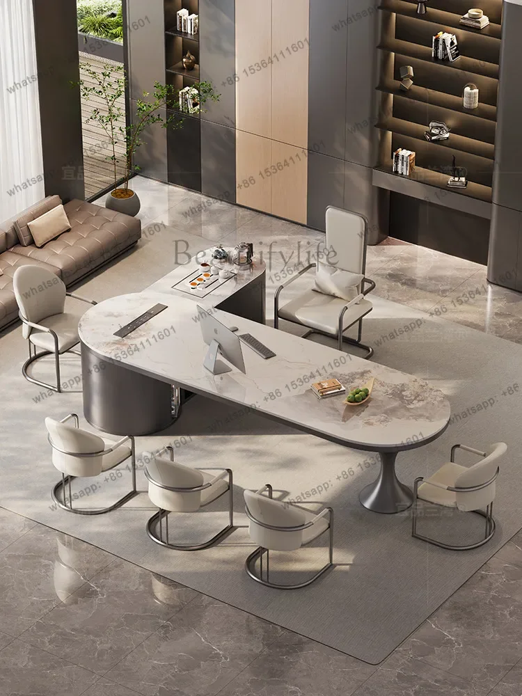 yj58 2025 new high-end rock slab tea table boss desk kettle integrated