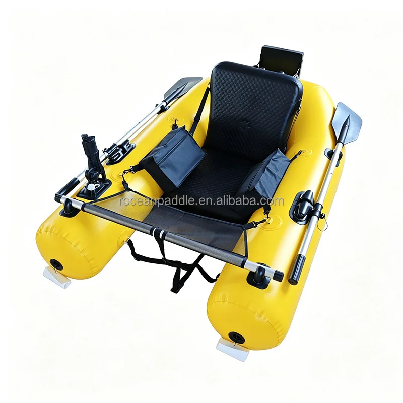 PVC Inflatable Belly Boat One Person Fishing Float Tube With Seat Oars Fish Rod Holder