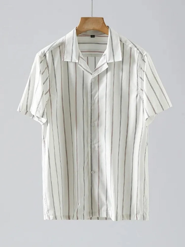 

American Retro Cuban Collar Shirt Pure Cotton Loose Half Sleeve Turn-down Collar Men Summer Breathable Short Sleeve Shirt