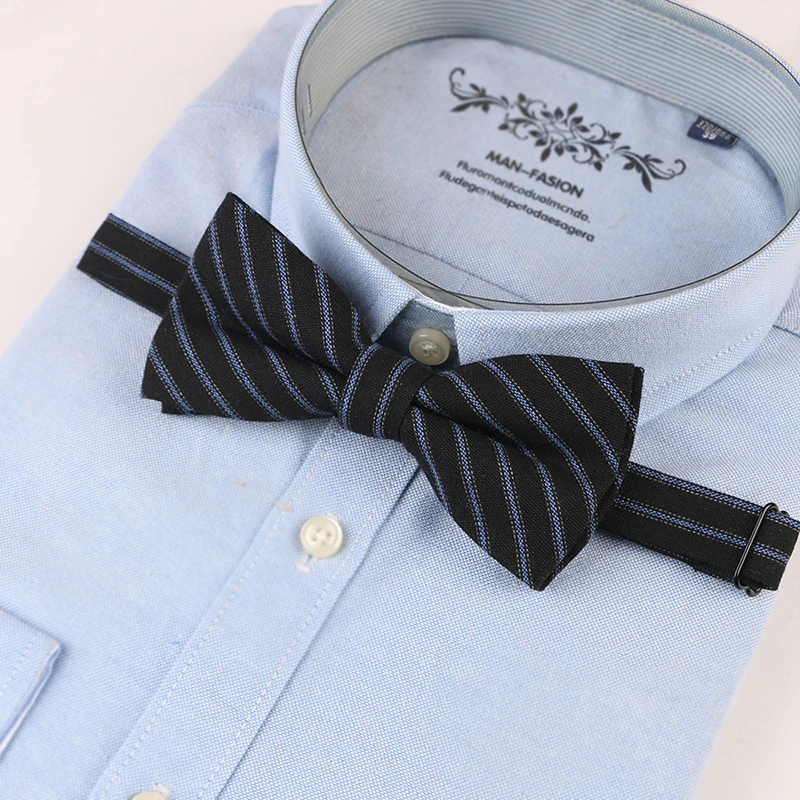 Fashion Men's Business Bow Tie Plaid Stripe Cotton Fabric Ties Formal Dress Dark Color Small Square Collar Accessories