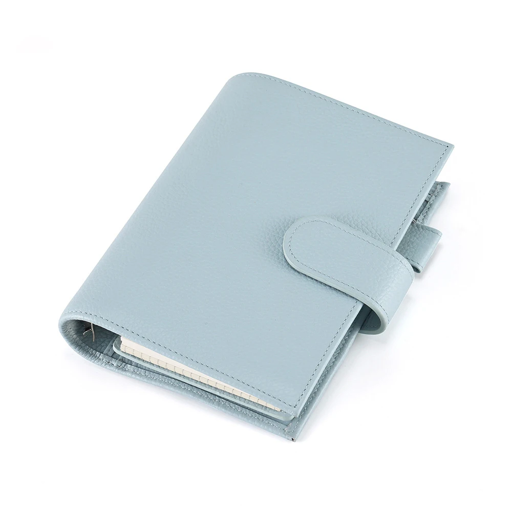 

2026 NEW 30mm Ring Planner A6 personal full grain leather Notebook pebble pattern light blue Binder Diary Supplies Stationery