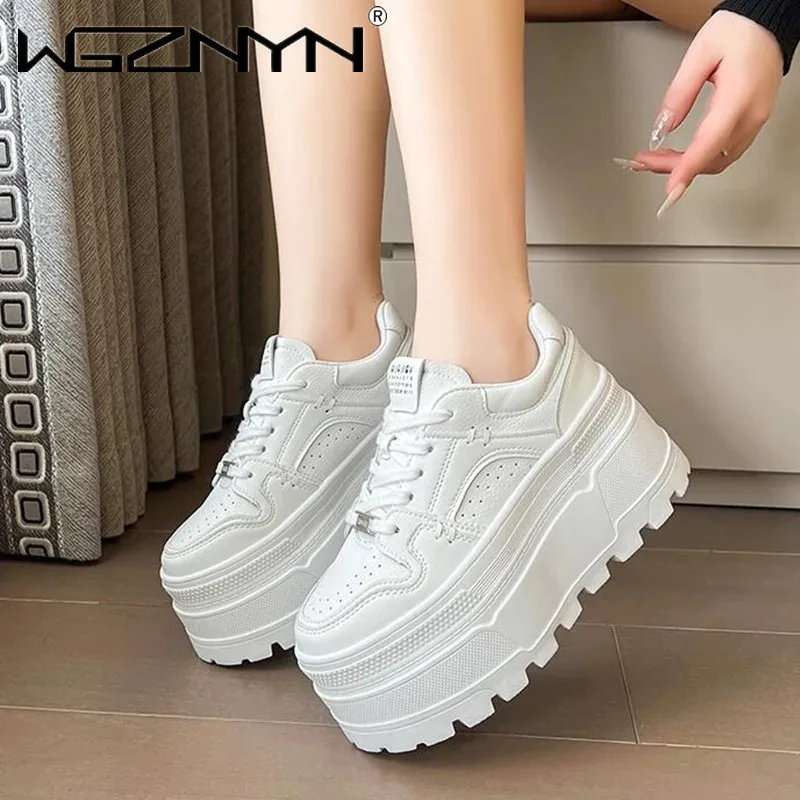 2024 Women Platform Sneakers Casual Outdoor Simple Design Skateboard Comfortable Lace Up Sneakers Running Sports Shoes Female 39