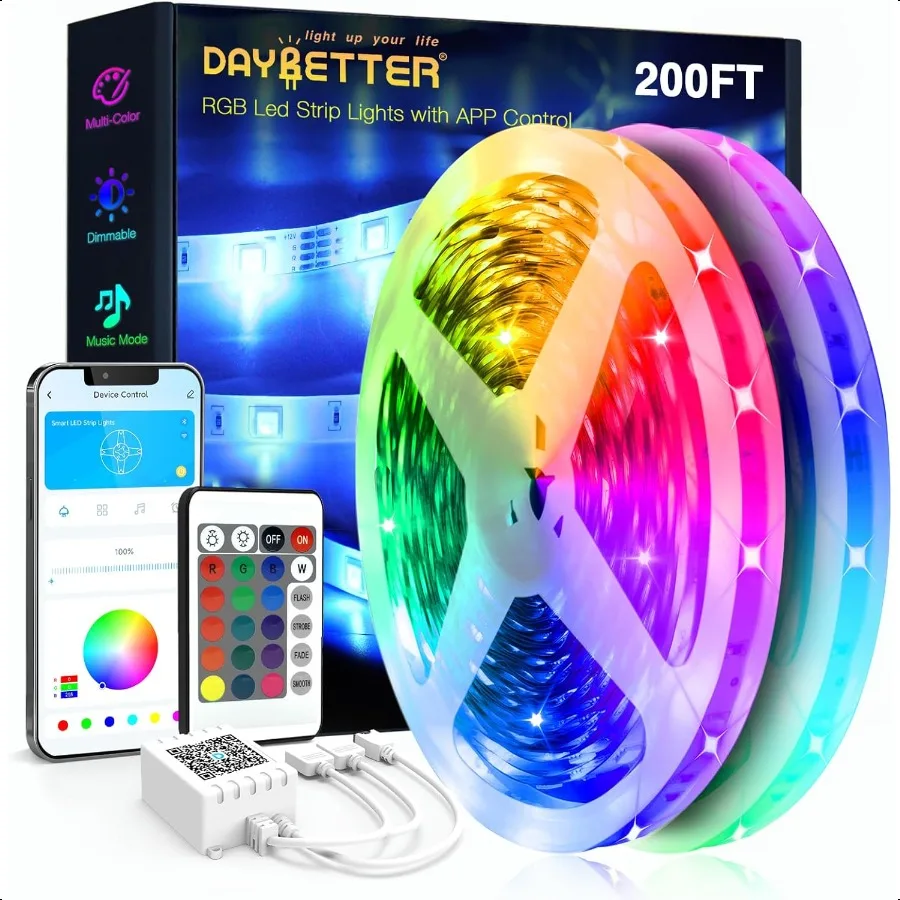 

Led Strip Lights 200 ft 2 Rolls of 100 ft Ultra Long Smart Light Strips with App Voice Control Remote RGB Music Sync Color Chan
