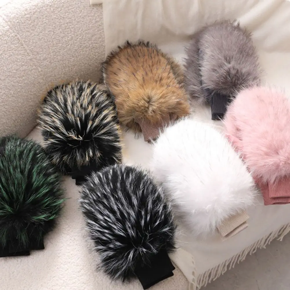 New Solid Color Mitten Gloves Thicken Warm Fur Gloves Imitation Rabbit Fur Windproof Full Fingers Gloves Winter Autumn