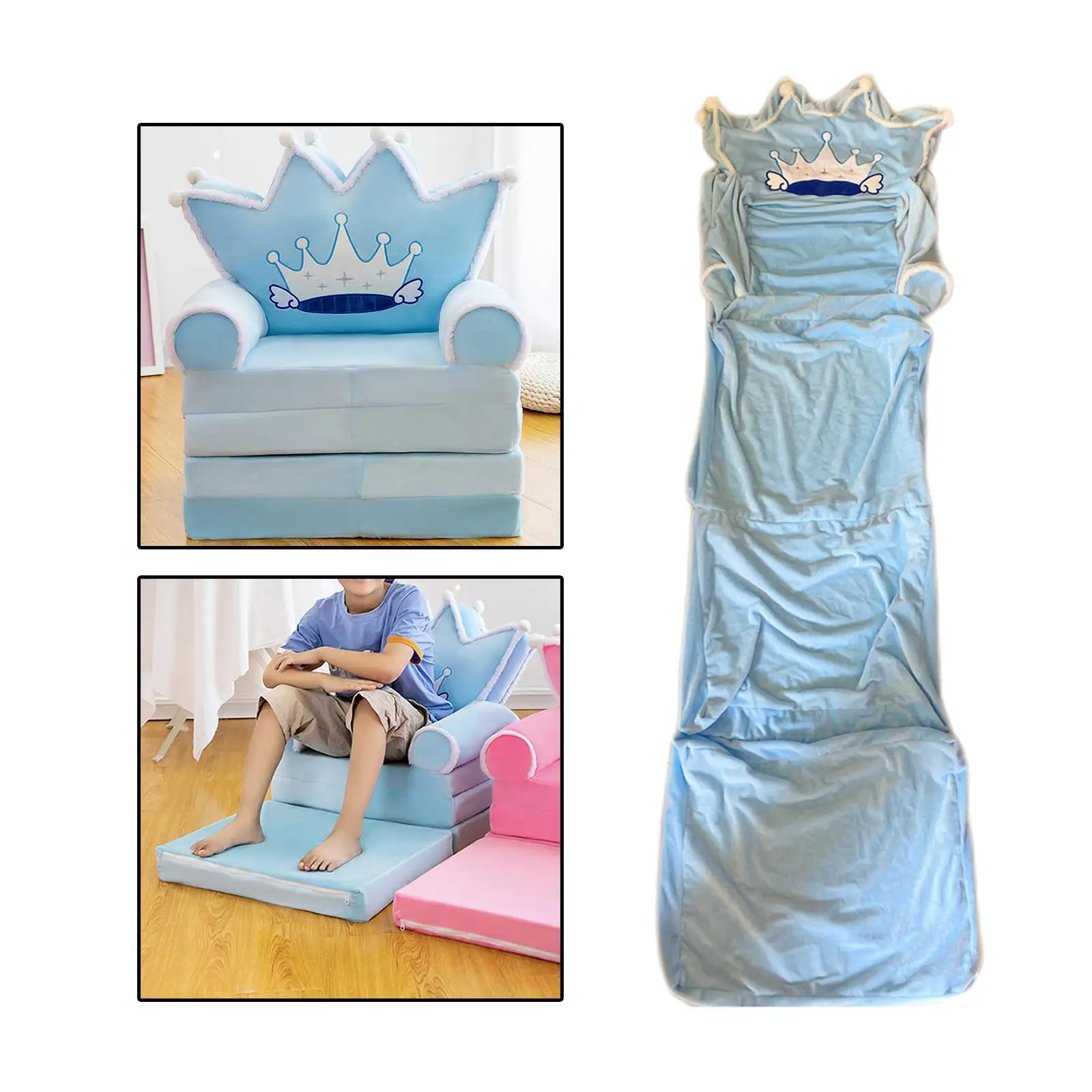 Sofá de felpa para niños, sillón con respaldo, funda duradera y lavable