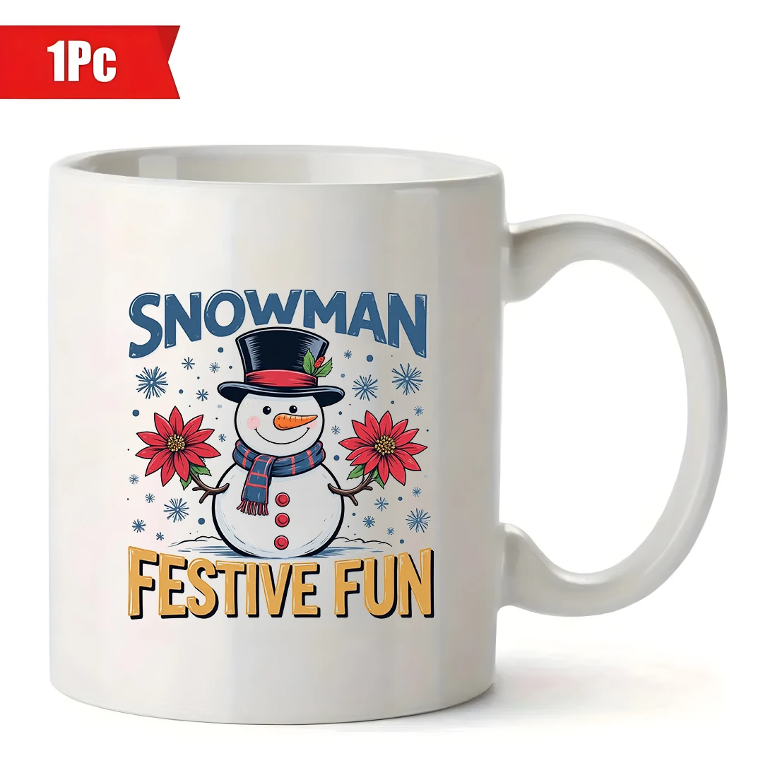 11オンスの漫画風雪だるまマグカップ + クリスマスギフト クリスマスカップ 子供用 家族用 オフィス用 クリエイティブなコーヒーマグ