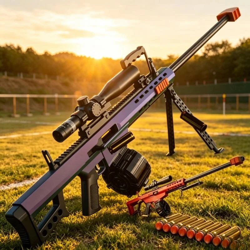 Fully Auto Barrett Safe EVA Soft Bullet Blaster Outdoor CS Combat Game Sniper Rifle Model Xmas Present For Children
