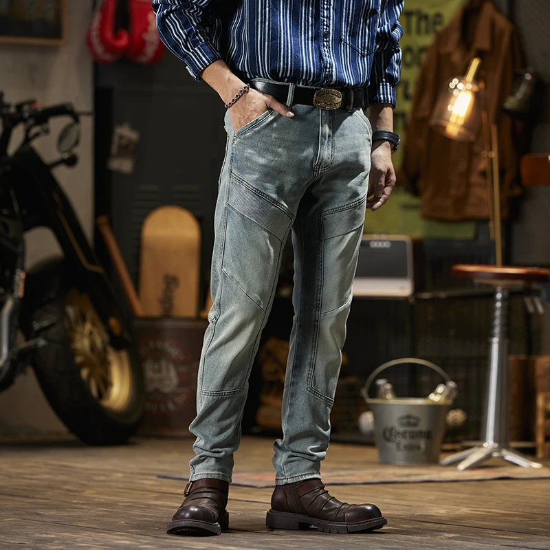 Calças de moto slim-fit masculinas, jeans impermeável, stretch, à prova de vento, anti-queda, moda